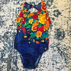 Vintage Floral Tribal Open Back Swimsuit Like New size 13/14